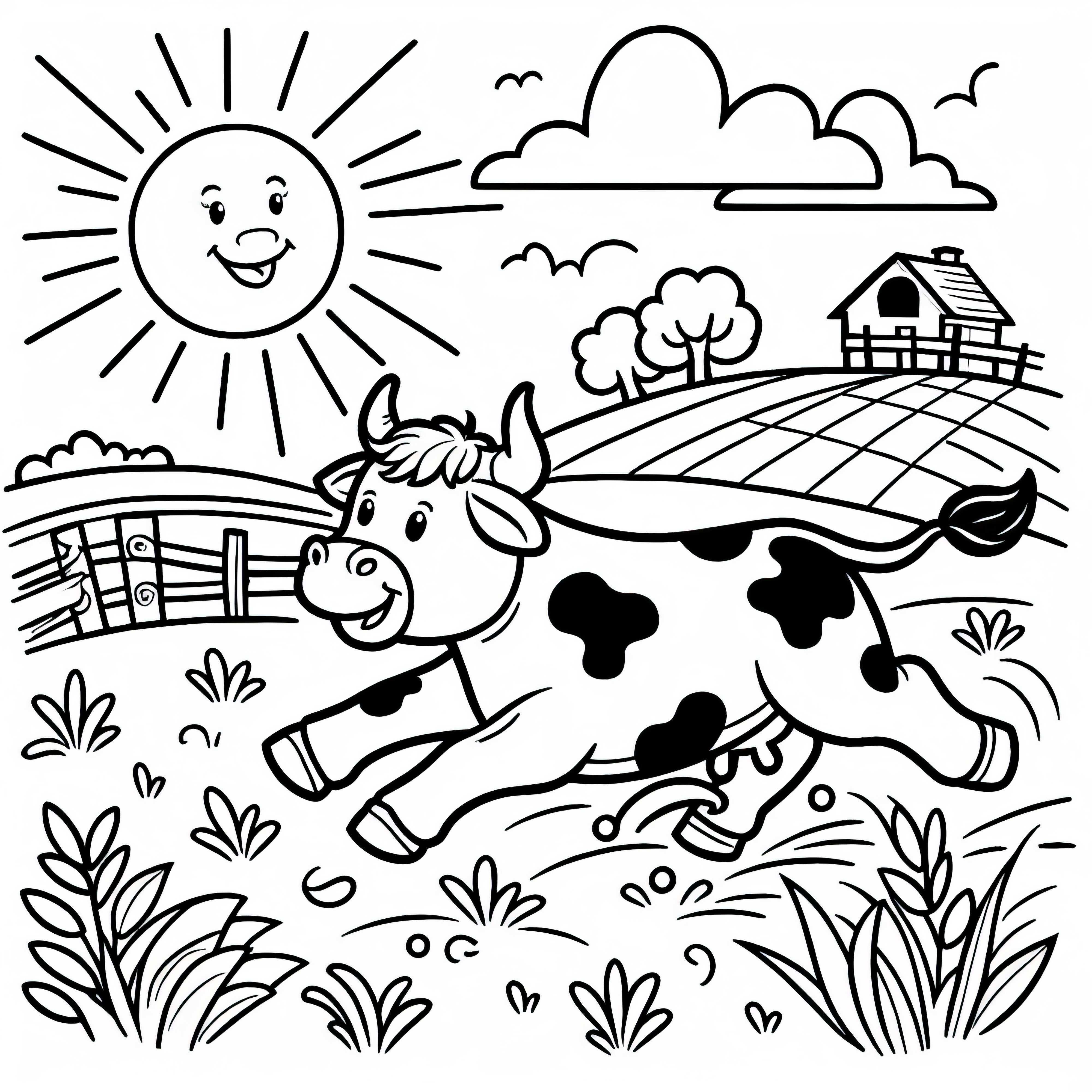 Bulle läuft durch sonniges Feld – Malvorlage gratis