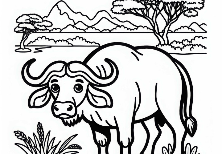 Cape Buffalo Coloring Page Simple Free Download and Color Online