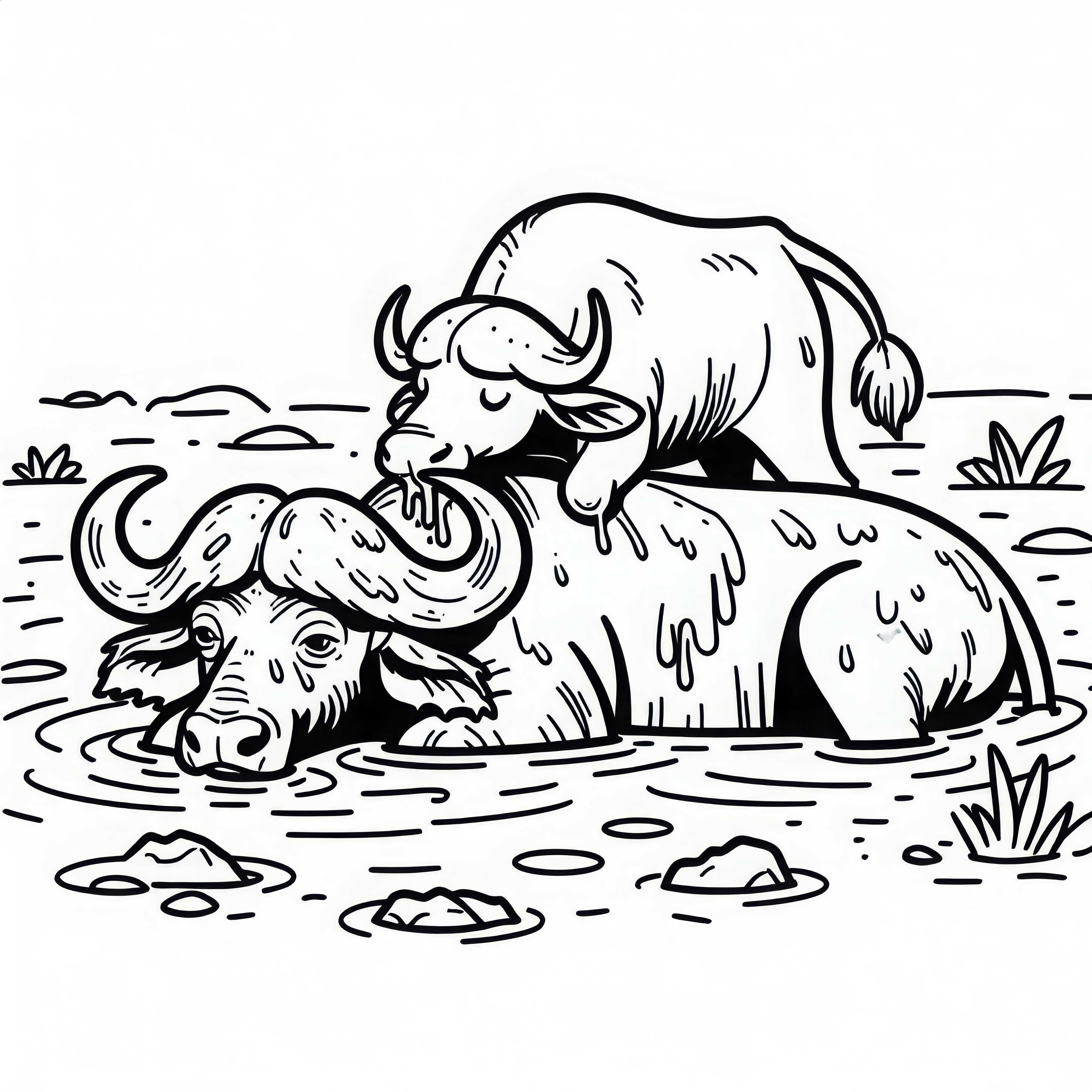 Búfalo cafre toma banho em poço – Desenho para colorir grátis Búfalo cafre toma banho em poço – Desenho para colorir grátis