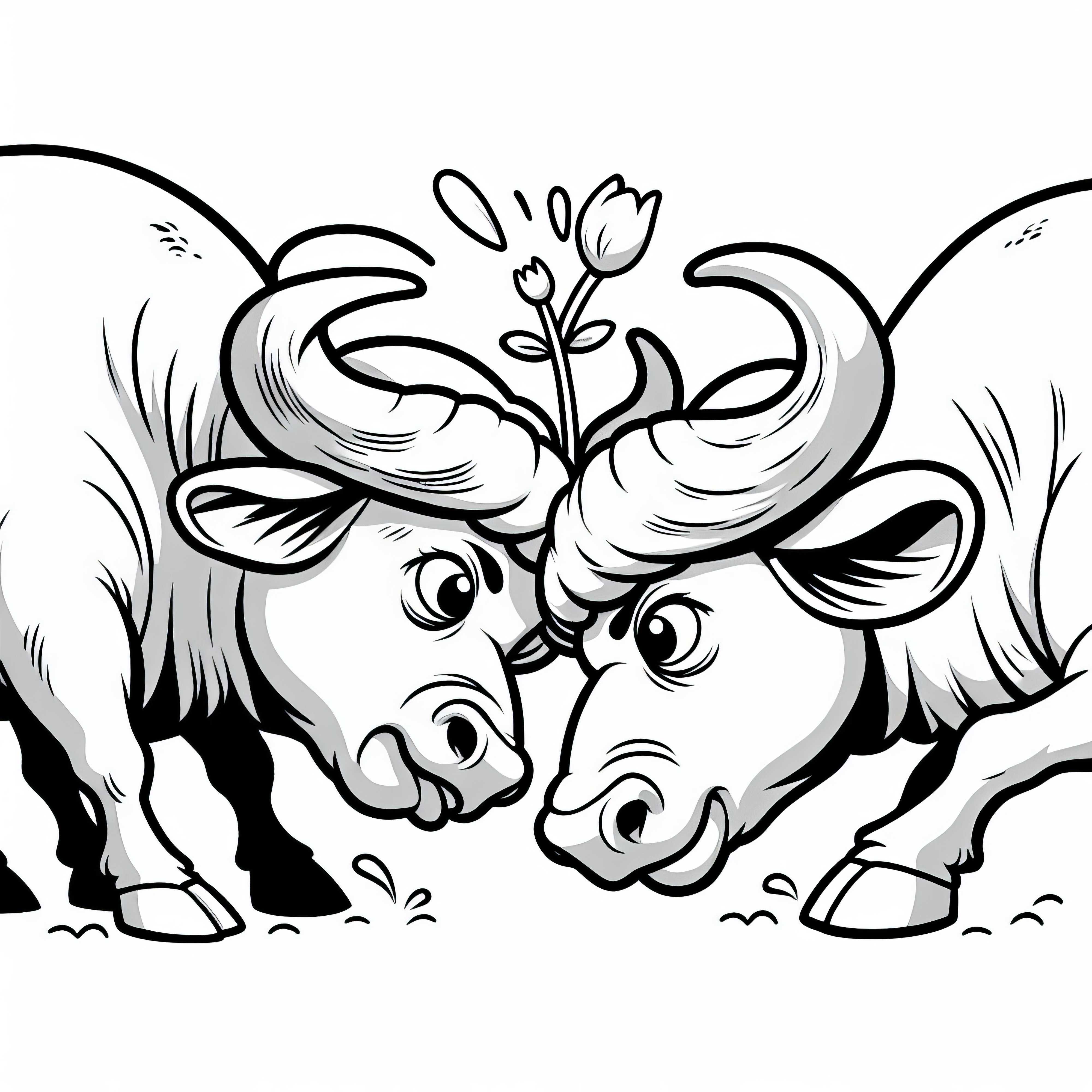 Два буйволи змагаються один з одним – безкоштовна розмальовка