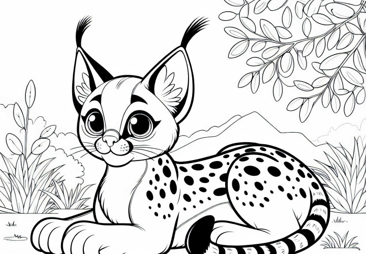 Dessin à colorier Karakal Simple Gratuit