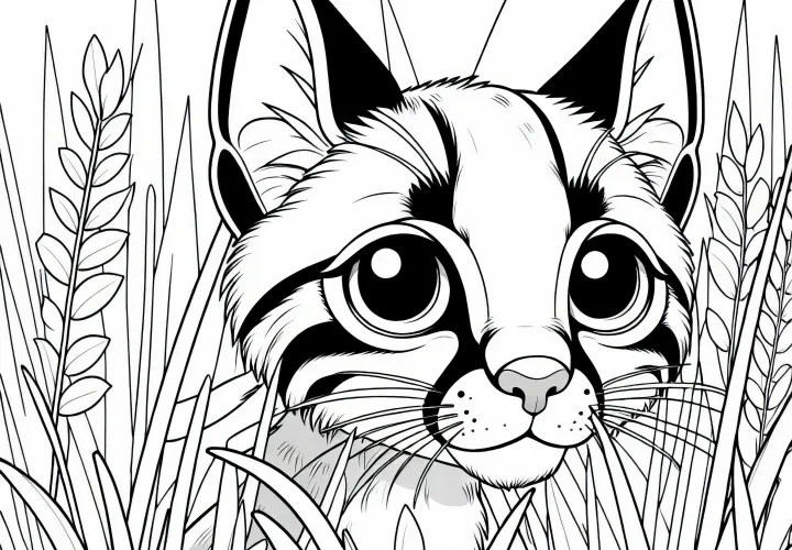 Каракал прорывается через высокую траву – Бесплатная раскраска