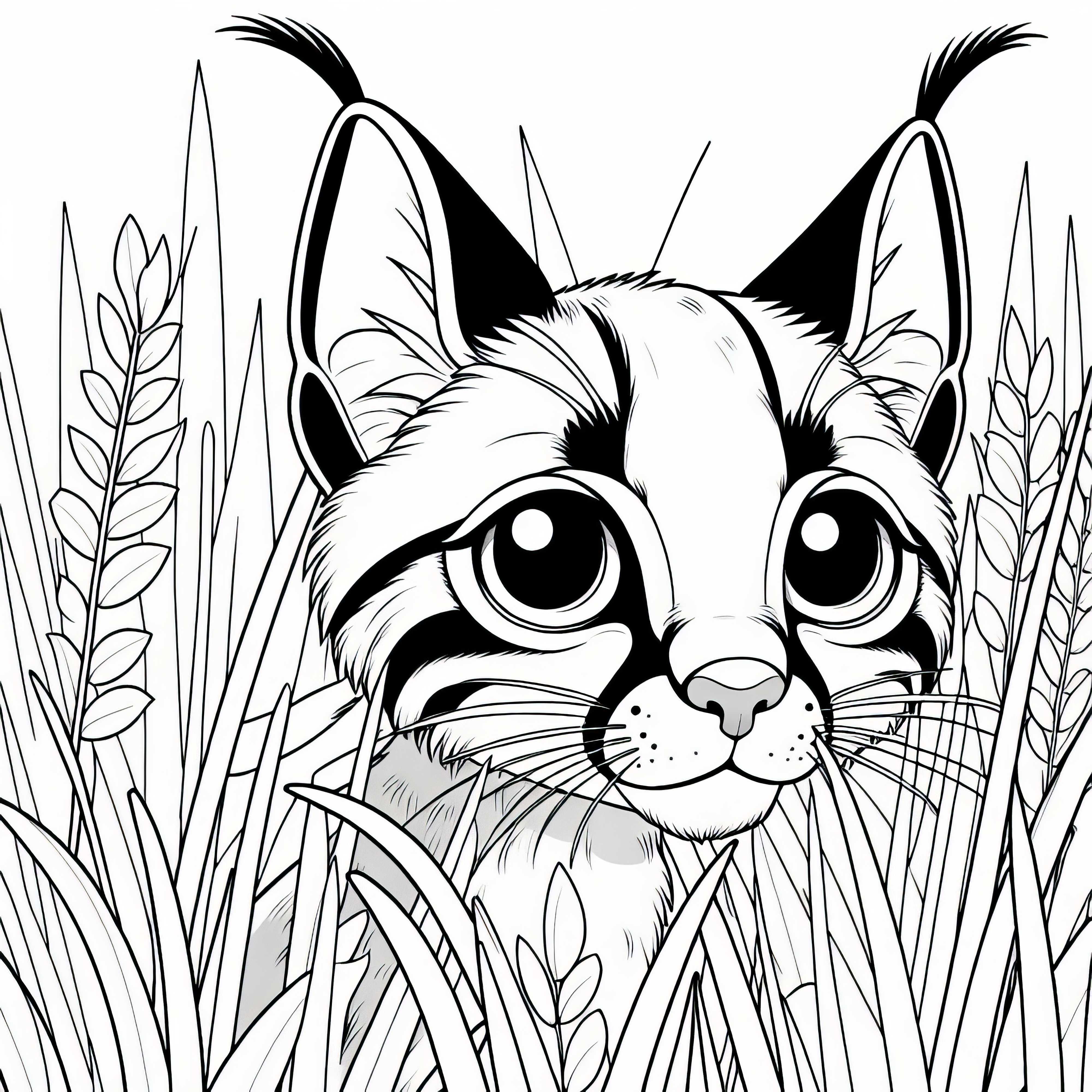 Le karakal guette à travers l'herbe haute - image à colorier gratuite Le karakal épie à travers l'herbe haute - Dessin à colorier gratuit