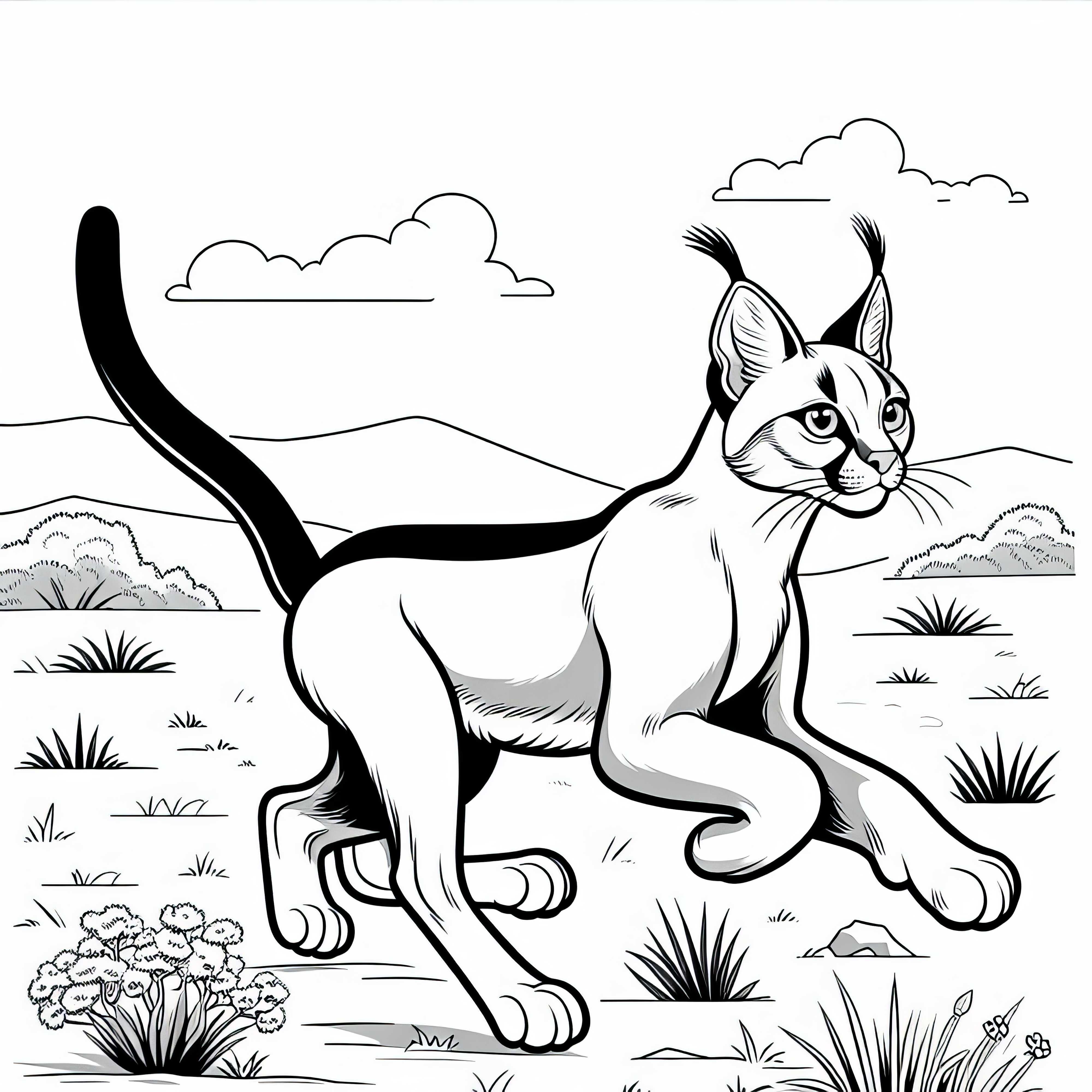 Le Karakal court élégamment à travers la savane - Coloriage gratuit Le caracal court élégamment à travers la savane - Image à colorier gratuite