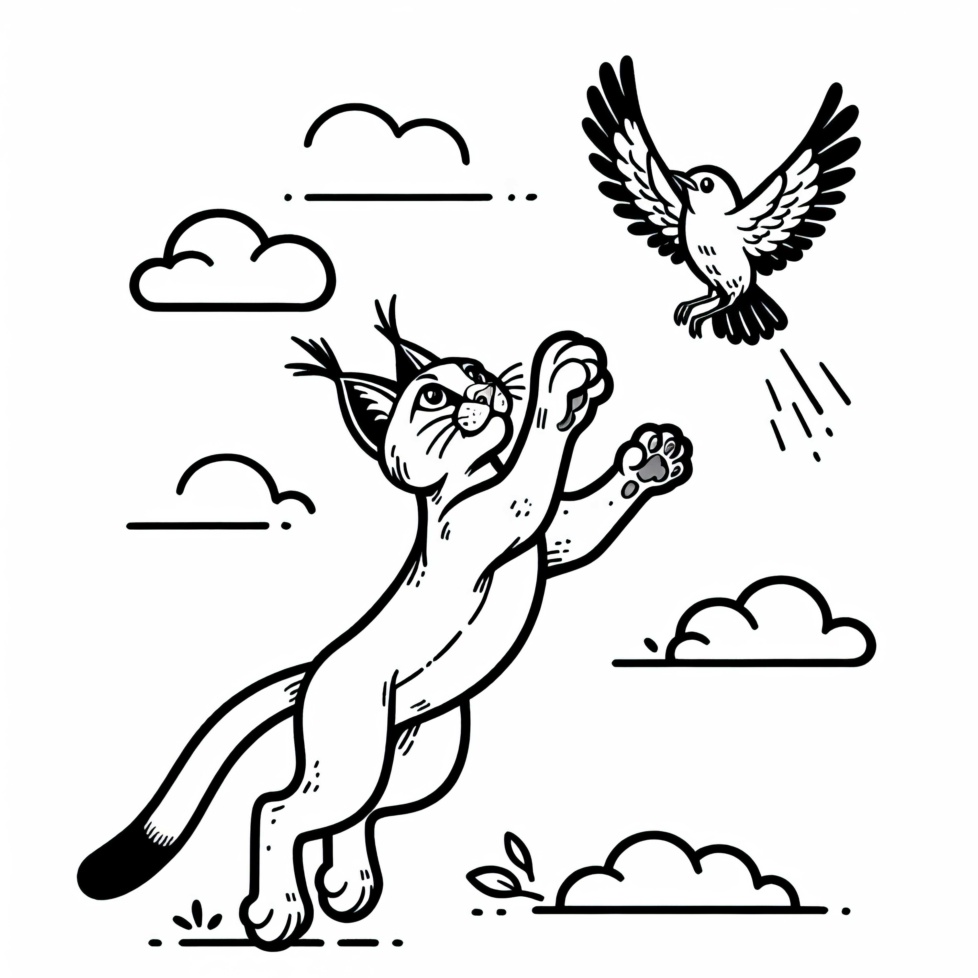 Le Karakal saute haut dans les airs pour attraper un oiseau – Dessin à colorier gratuit Le Karakal saute haut dans les airs pour attraper un oiseau – Dessin à colorier gratuit