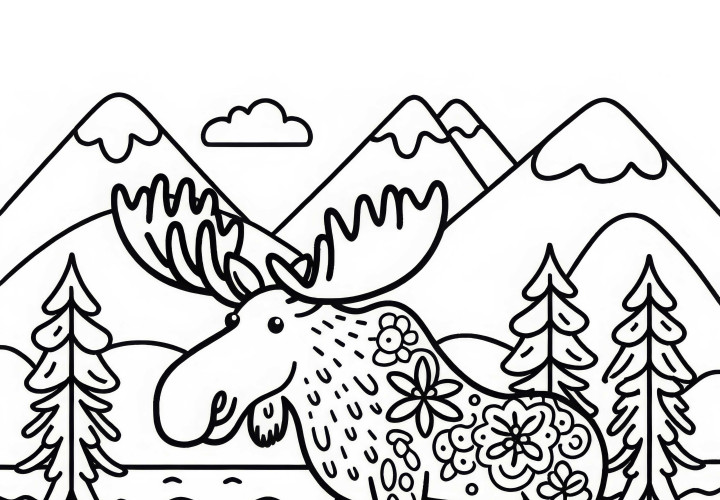Simple moose coloring page available for free download