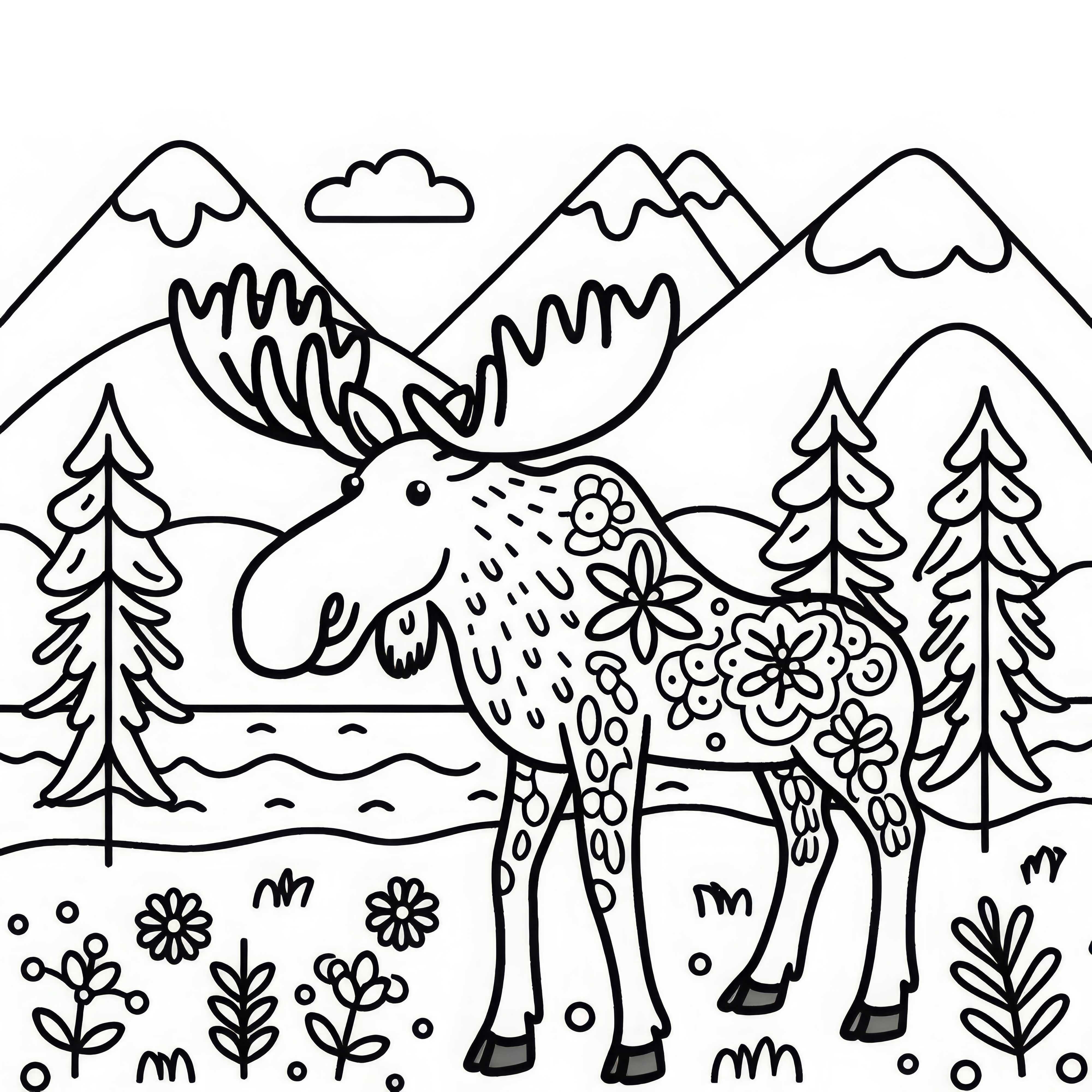 Simple Moose Coloring Page Free Download