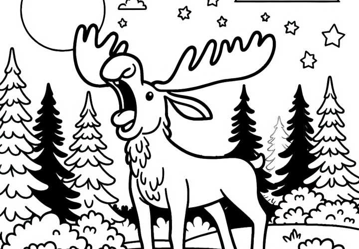 Elk bellows loudly at dawn - Coloring page free