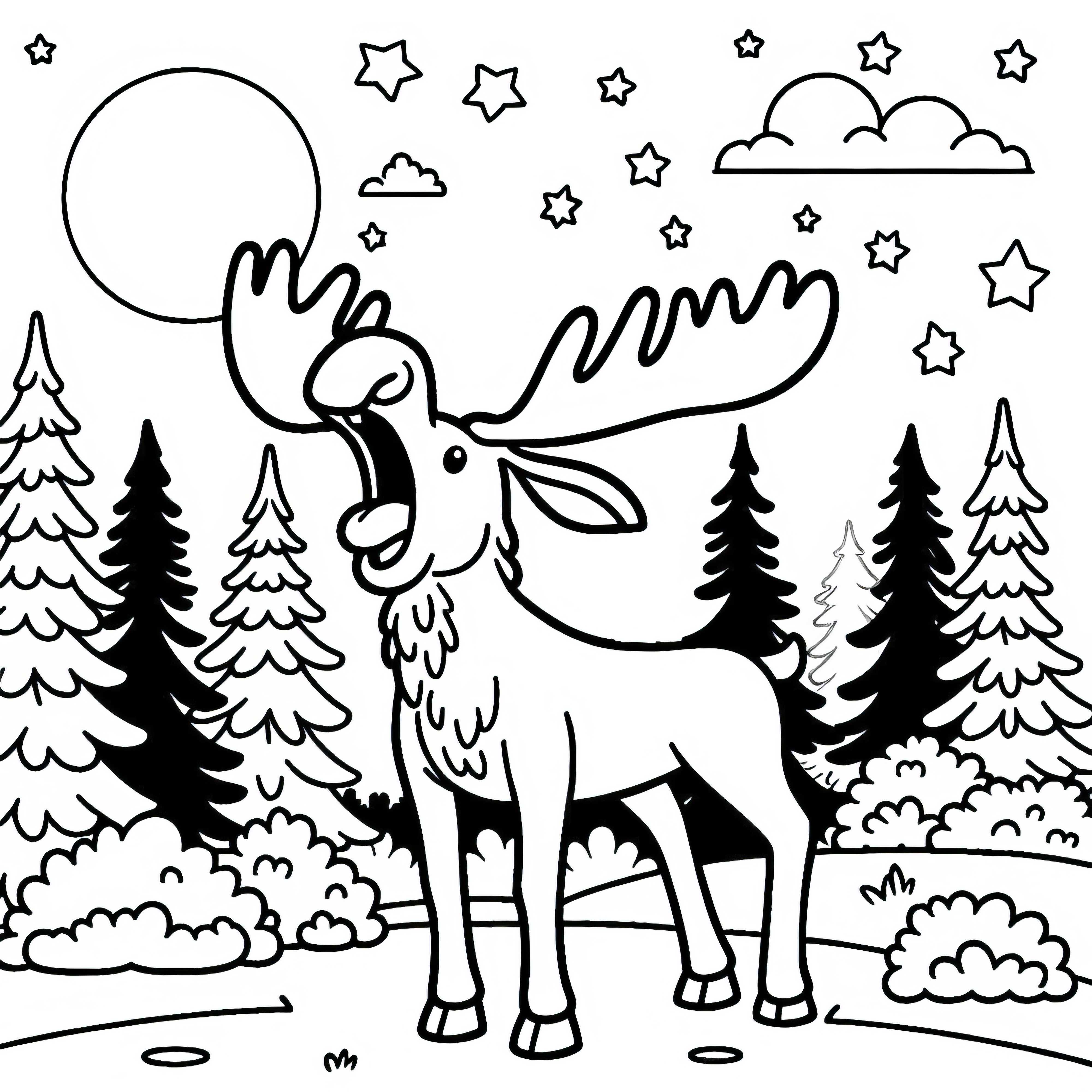 Moose roar loudly in the morning twilight – Free coloring page Moose roar loudly in the dawn – Free coloring page