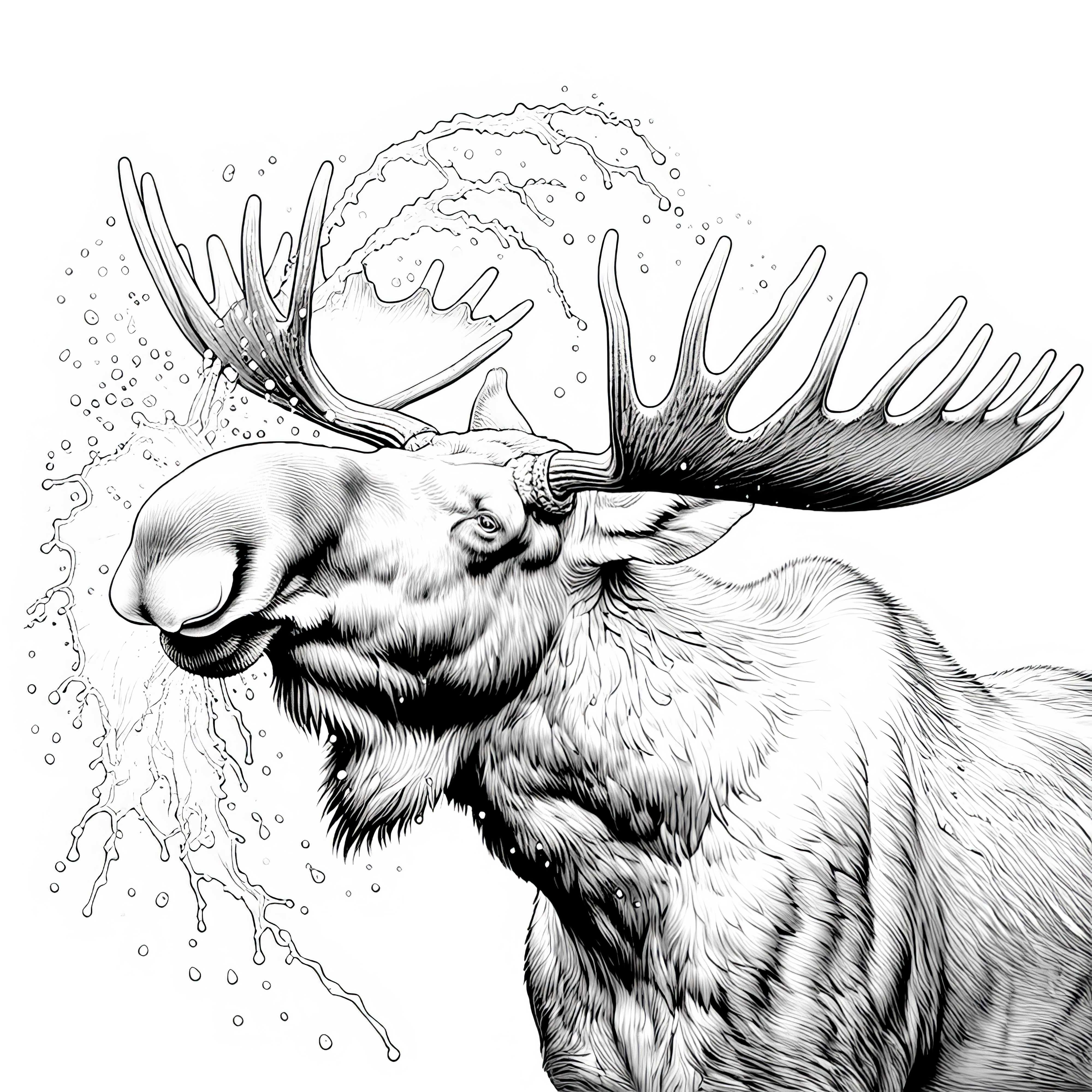 Los se zdravi in pri tem brizga kapljice vode iz rogov – Slika za barvanje Los inštrukcij na podatkih do oktobra 2023