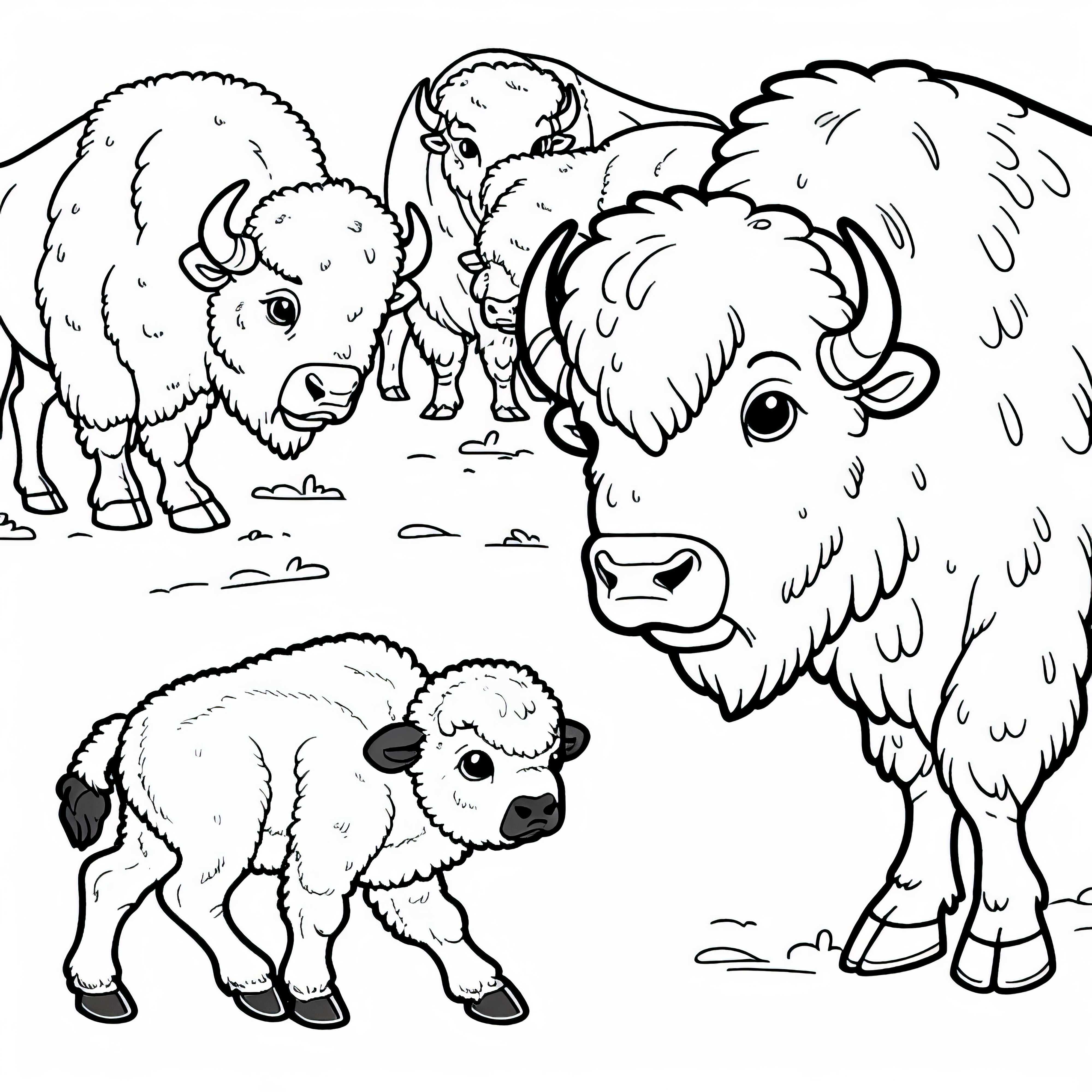 ウィゼントの子牛が大人の動物の間を好奇心旺盛に走り回っています - 無料の塗り絵