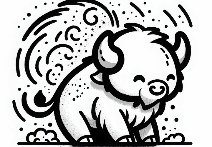 European bison shakes its head and stirs up dust – Free coloring page