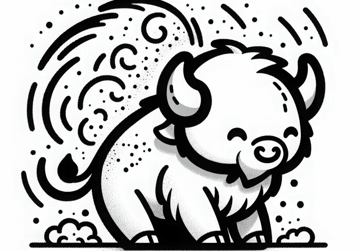 Бизон трясет головой и поднимает пыль – Раскраска бесплатно