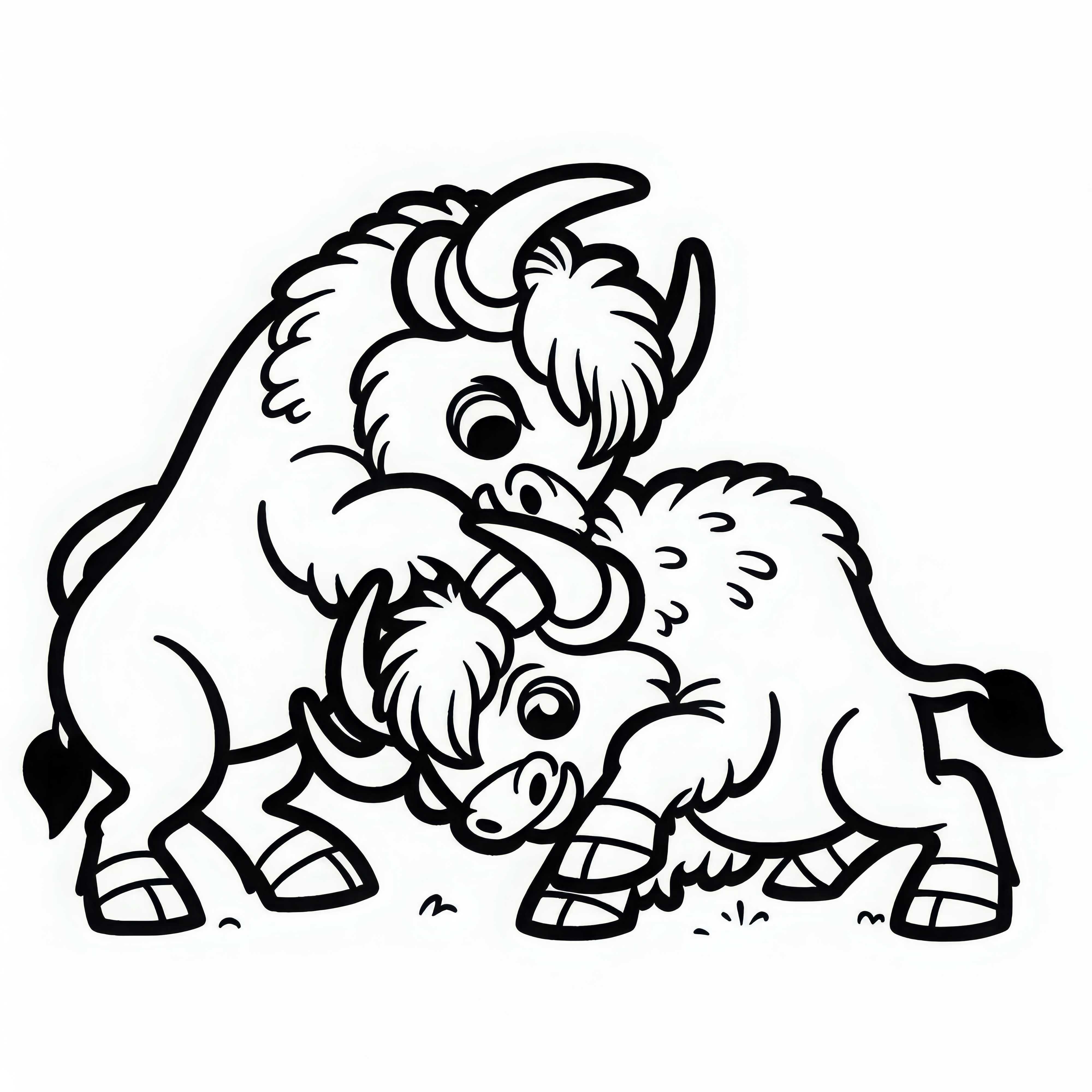 Dvaja zubry sa hrajú a šantia so svojimi rohmi – Obrázok na vymaľovanie zadarmo Dva zubry sa hravo zápasia s ich rohmi - omalovánka zadarmo