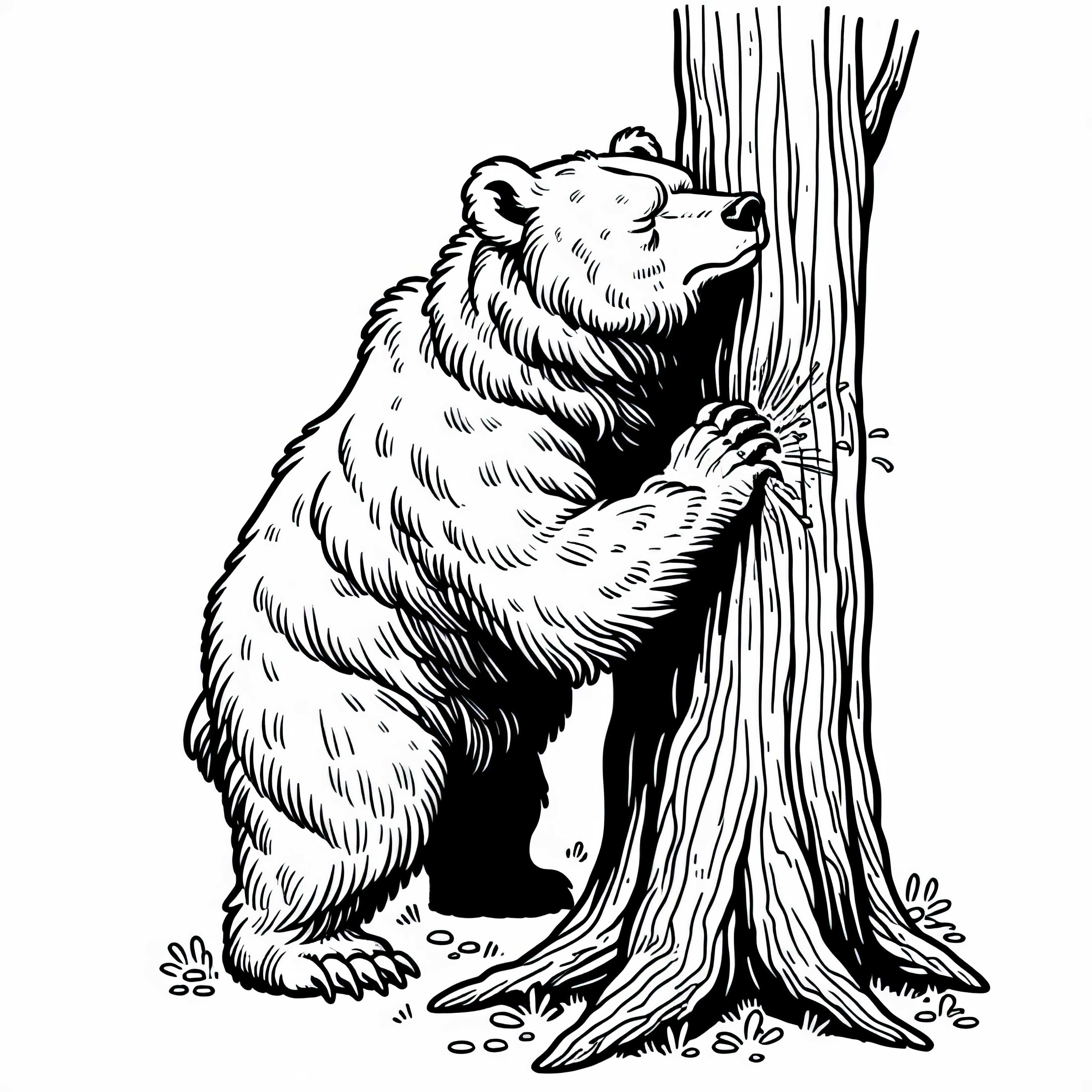 Grizzly medvěd se tř rubě o strom - omalovánka zdarma