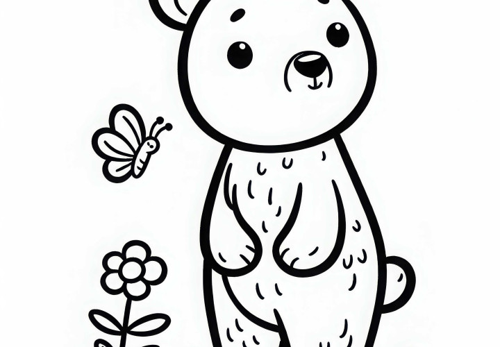 Grizzly medvěd stojí na zadních nohách – jednoduchá omalovánka zdarma