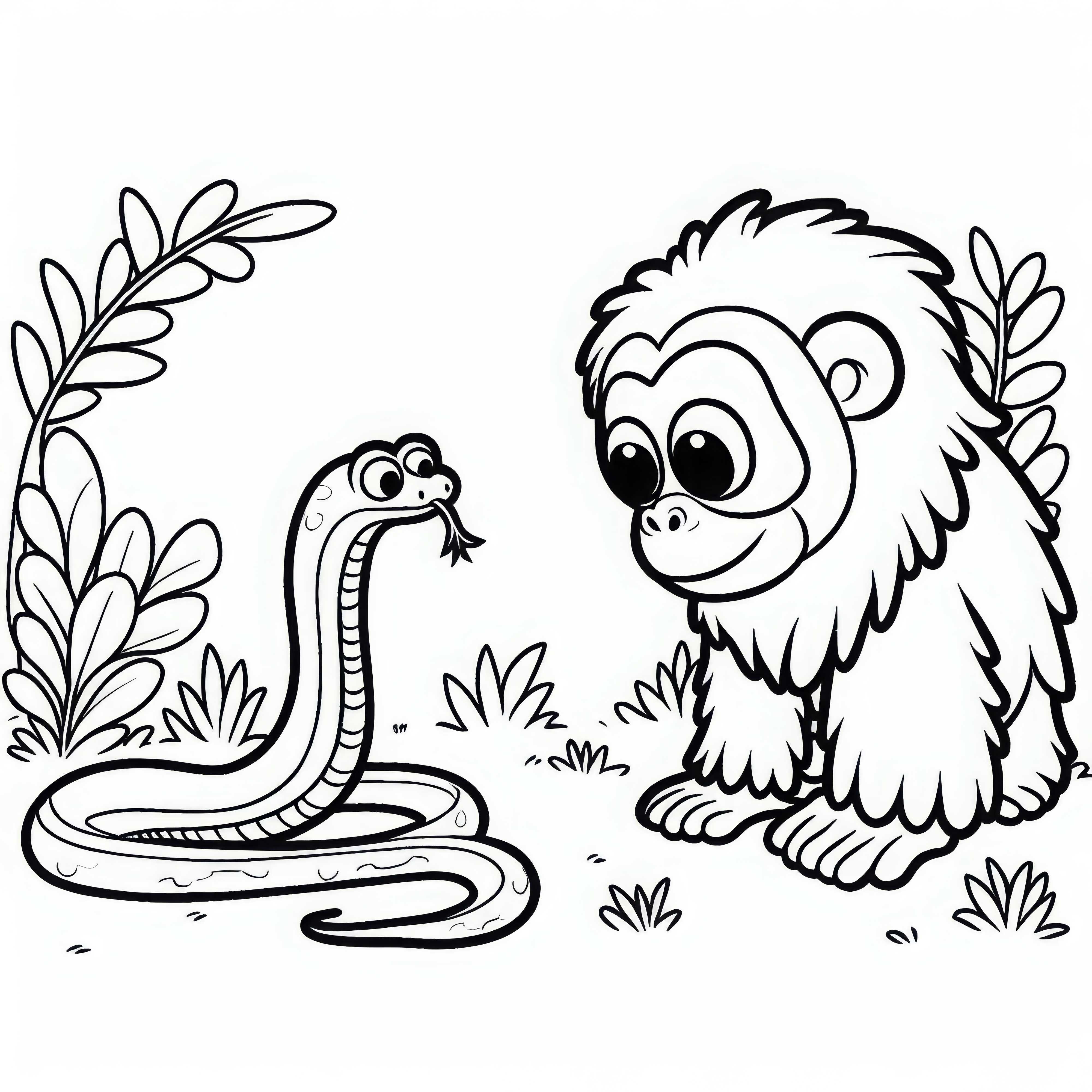 Karjuv ahv jälgib uudishimu täis maas asuvat madu – Värvimisleht allalaadimiseks Karjuv ahv jälgib uudishimu täis maosid – Värvimisleht allalaadimiseks