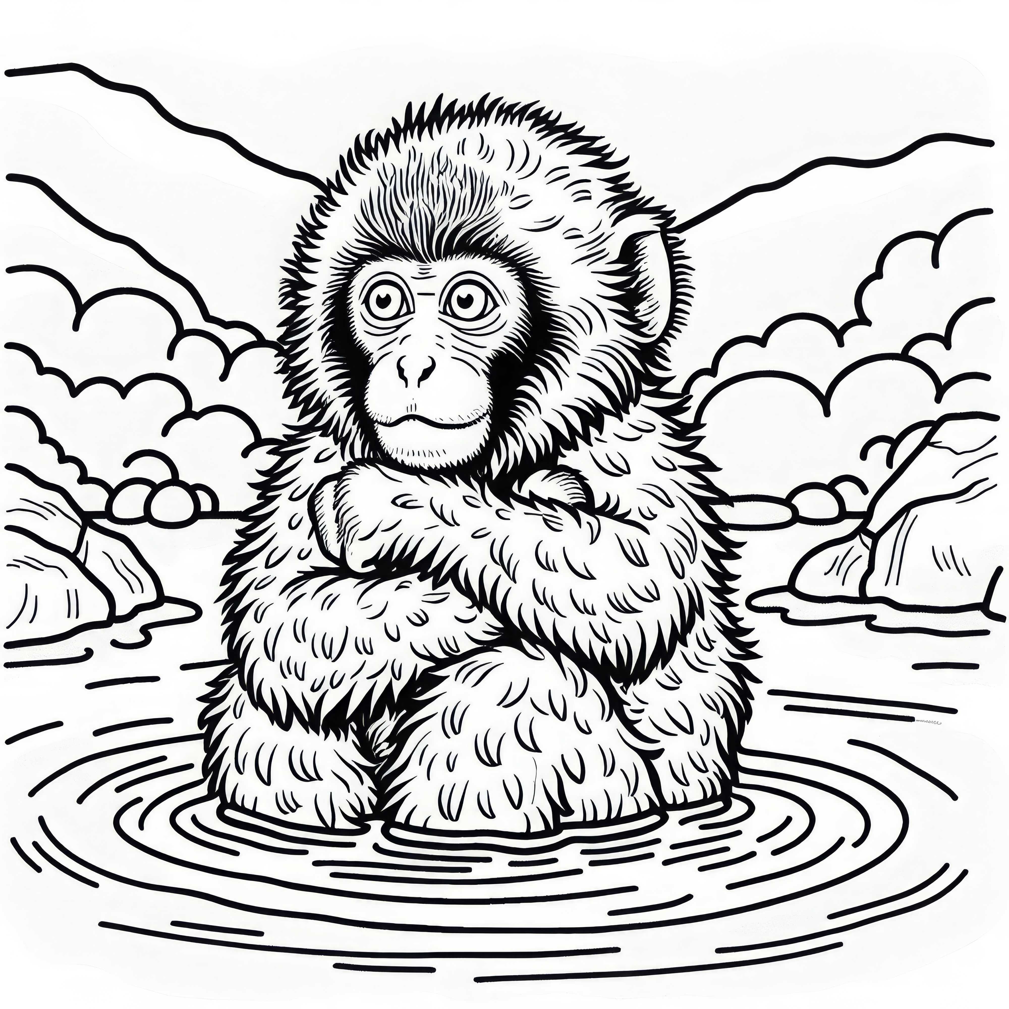 Makak bader i en varm kilde – Gratis fargeleggingsmal Makake bader i en varm kilde – Gratis fargeleggingsark