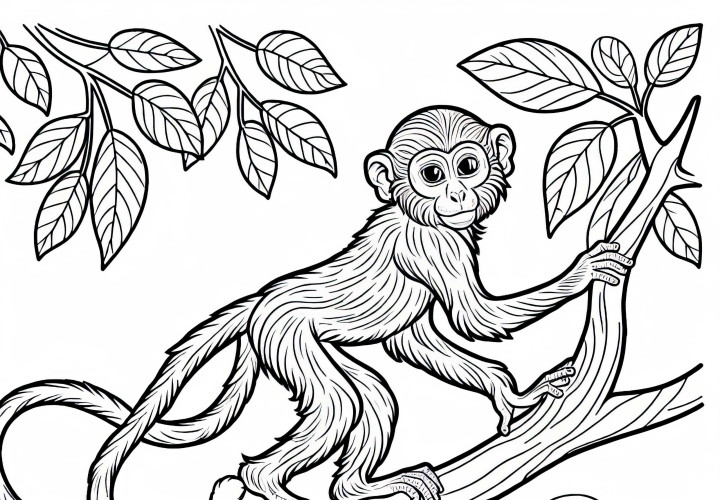 Macaque elegantly walks over branch - Free coloring page