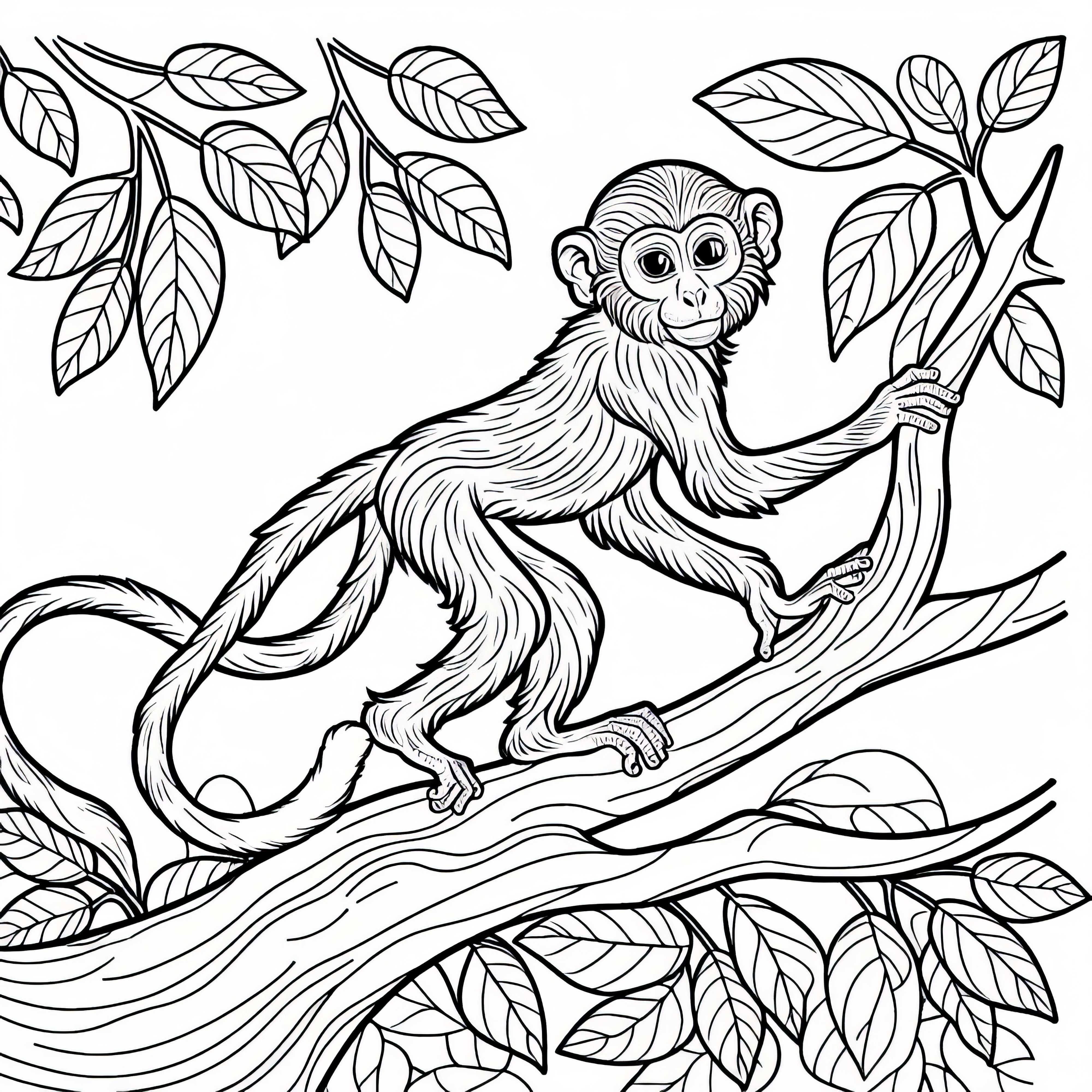 Macaque walks elegantly over a branch - free coloring page Macaque walks elegantly over a branch – Free coloring page