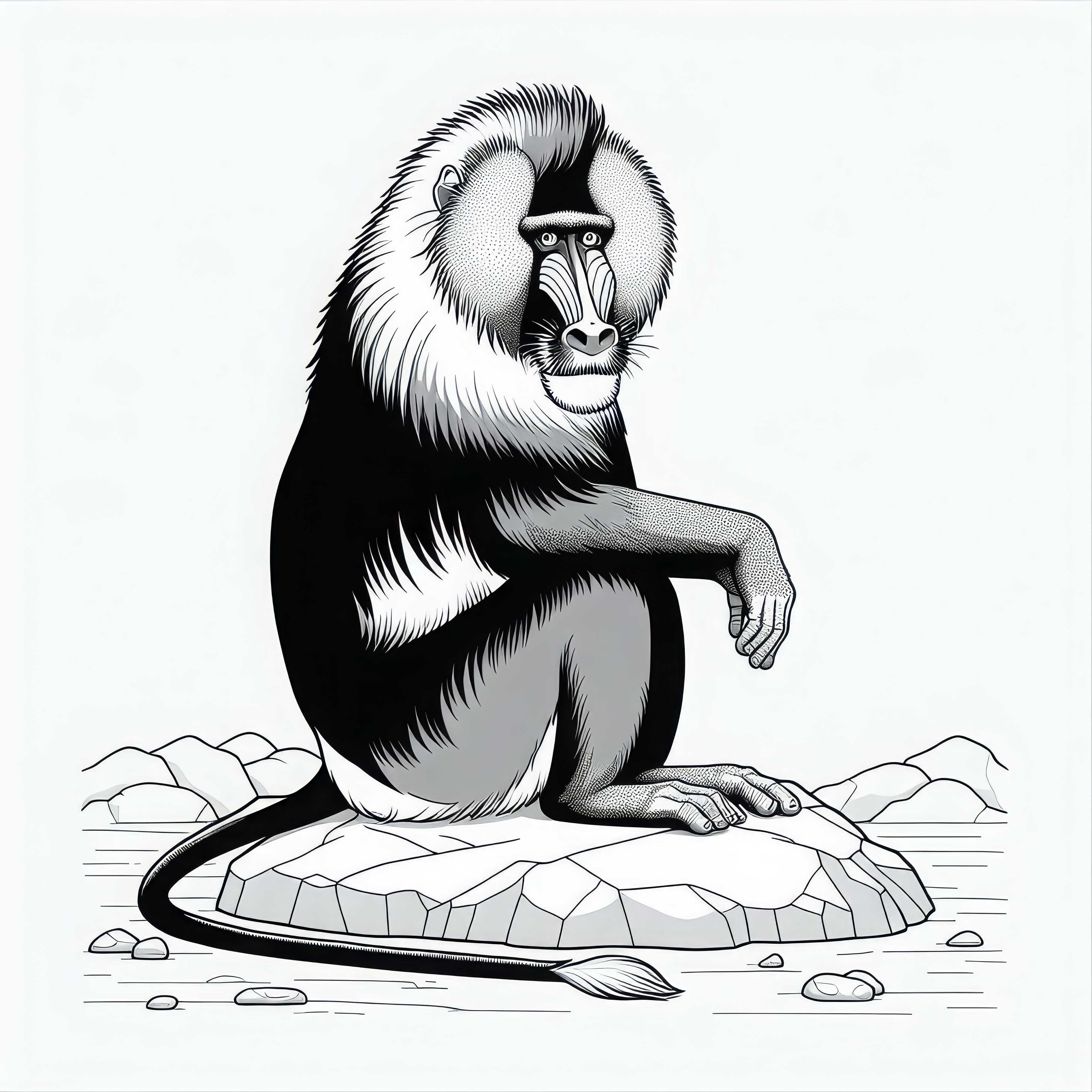 만드릴이 바위 위에 앉아 있습니다 – 무료 색칠하기 이미?