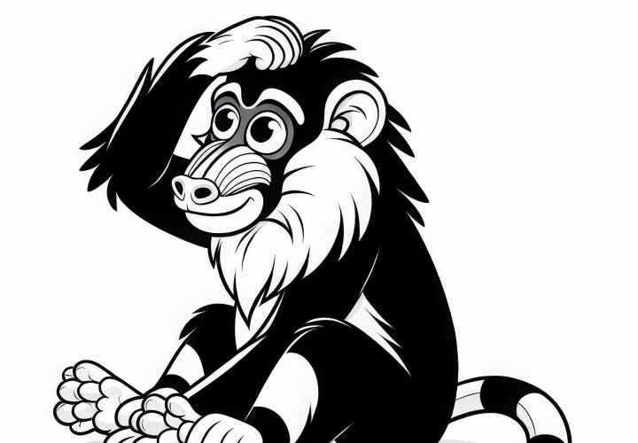 맨드릴이 발로 머리를 긁고 있다 – 무료 색칠할 그림 다운로드