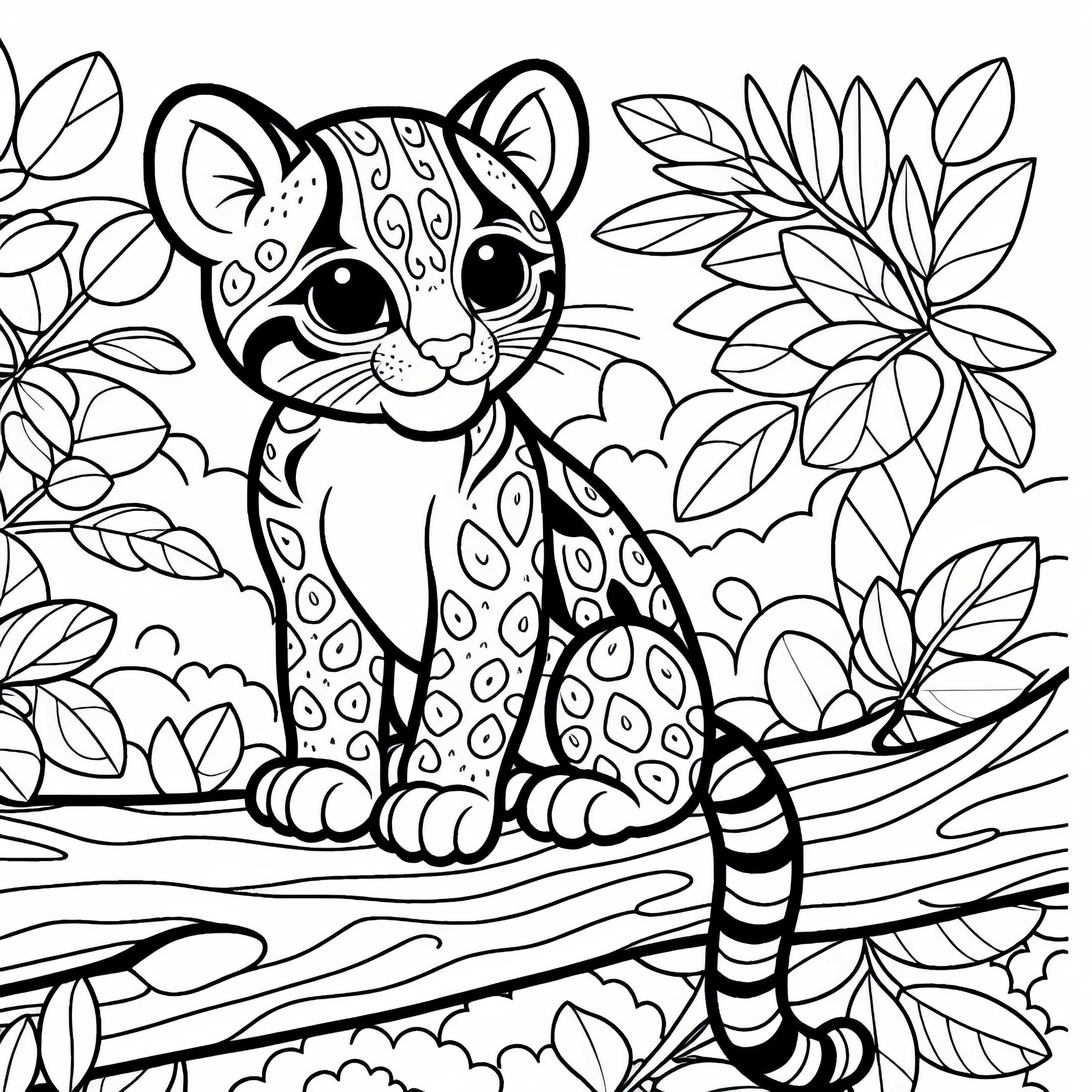 Ocelot sitting on a tree branch - Free coloring page Ocelot sitting on a tree branch - Free coloring page