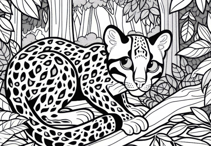 オセロットが密林を忍び寄る - 無料塗り絵