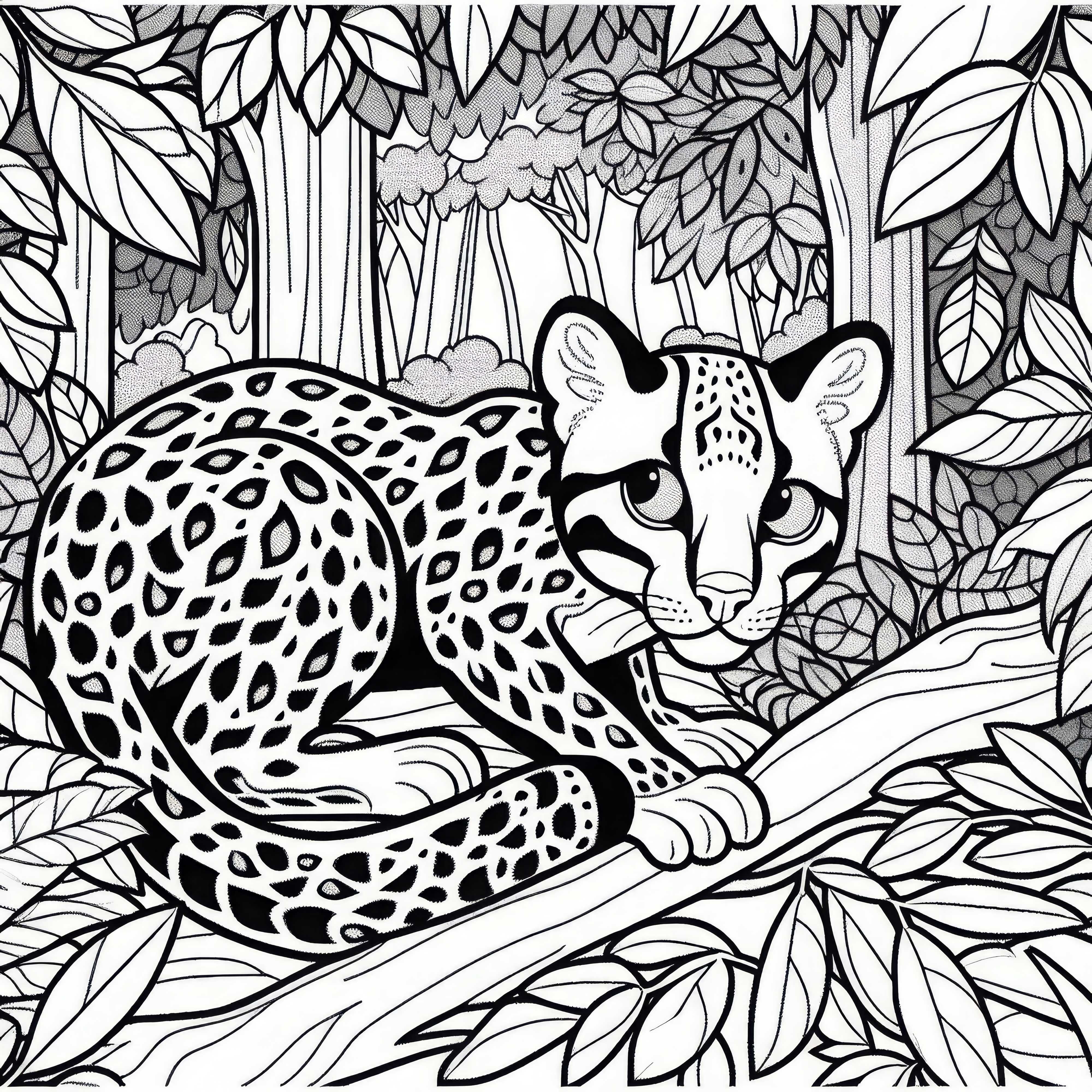 Ocelot sneaks through the dense undergrowth - Free coloring page Ocelot slinks through the dense underbrush – Free coloring page