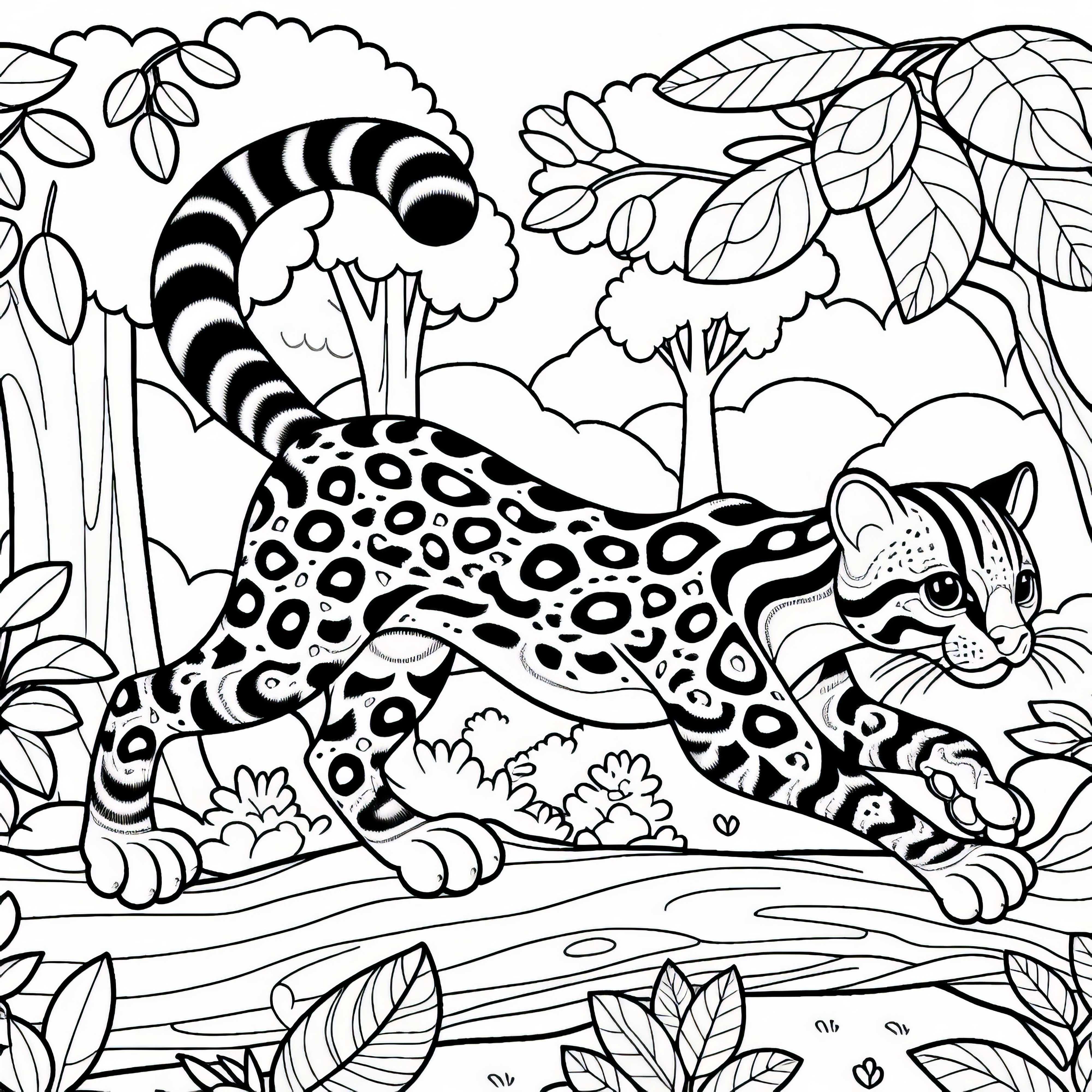 Ocelot runs over forest floor - Free coloring page Ocelot runs across the forest floor - Coloring page for free