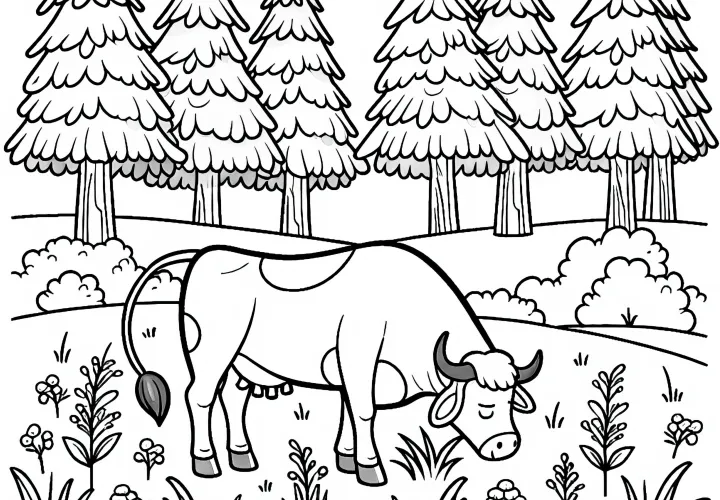 Овца мирно пасется на пастбище - бесплатный контур для раскрашивания