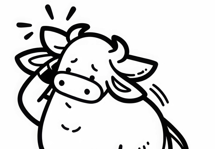 소가 발굽으로 머리를 긁고 있는 모습 - 간단한 무료 색칠 공예 템플릿