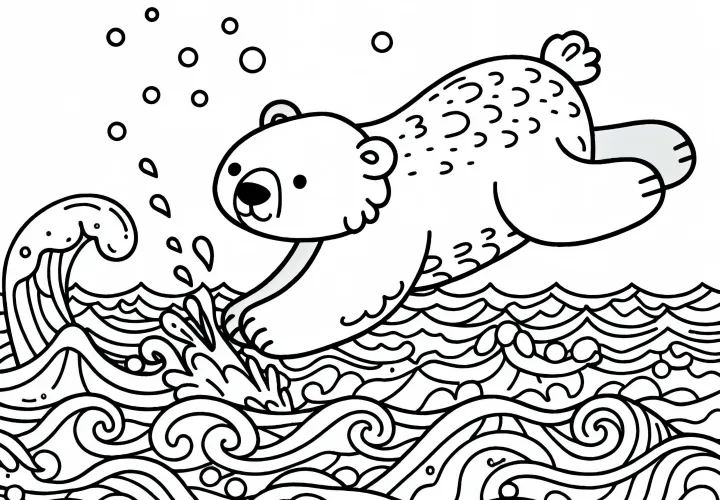 Polarni medved se potopi v ledeno mrzlo vodo: Enostavna barvna slika (Brezplačno)