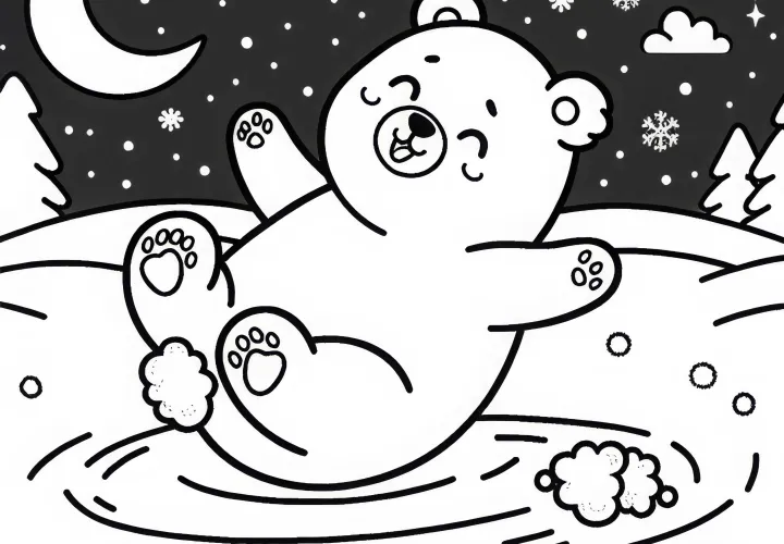 Ledeni medved v snegu: Slika za barvanje za prenos (Brezplačno)