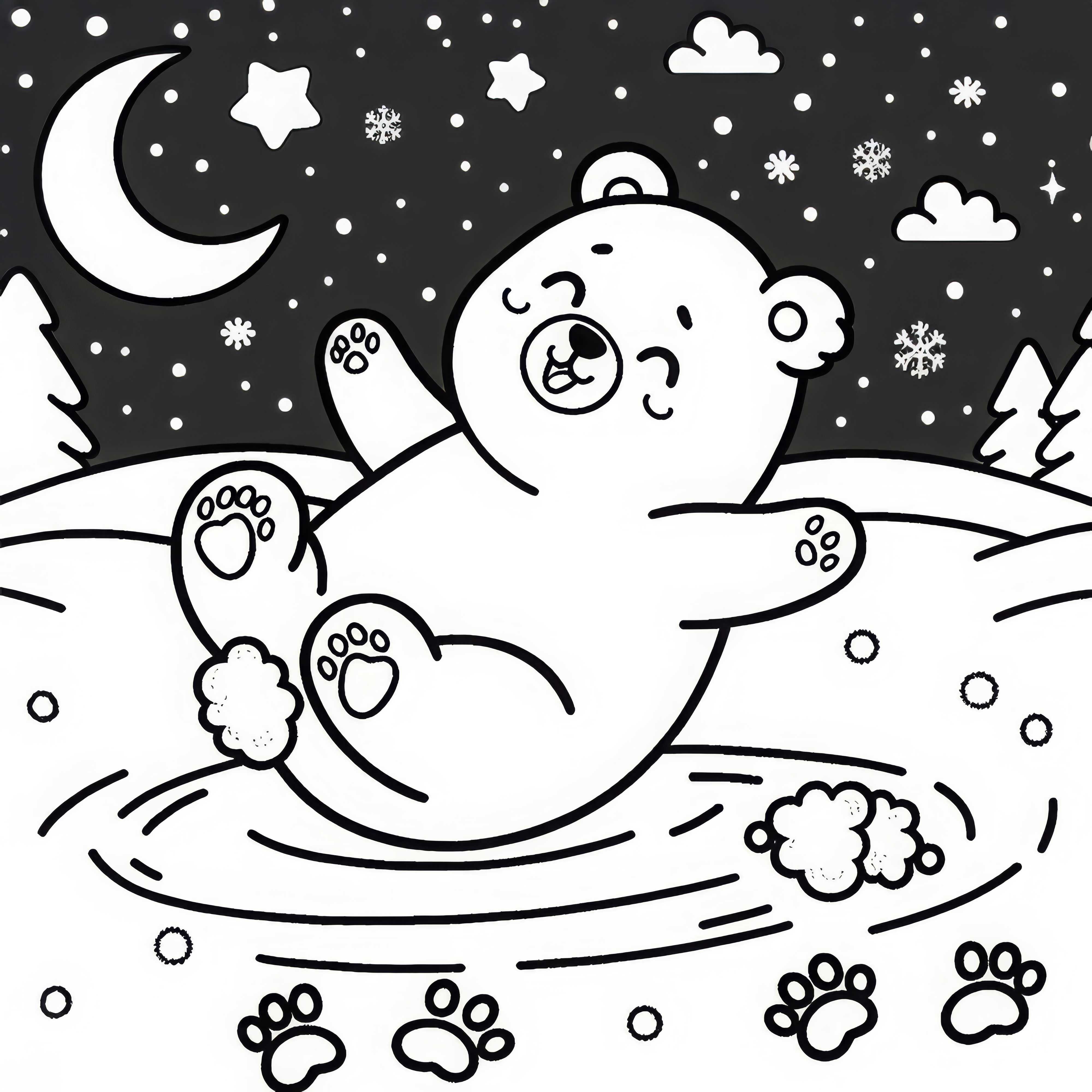 П Polar Bear в снігу: Малюнок для розфарбовування на завантаження (Безкоштовно)