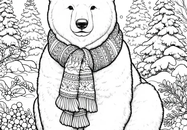 Polarni medved z ruto kot slika za pobarvanje za prenos (brezplačno)