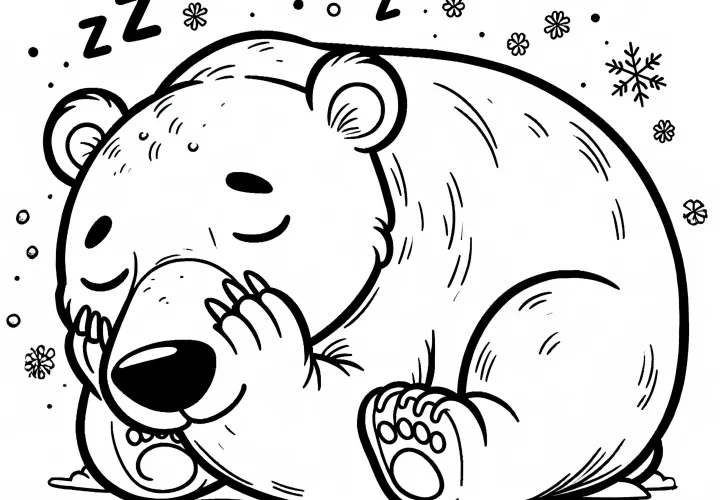 Medvedek spi: Enostavna slika za pobarvati (Brezplačno)