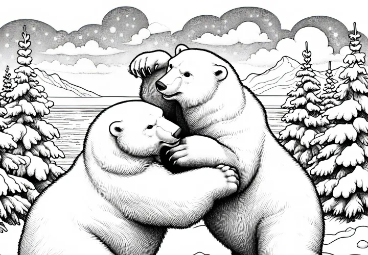 Medvedek se bori z vrstniki: Podrobna barvna predloga (Brezplačno)