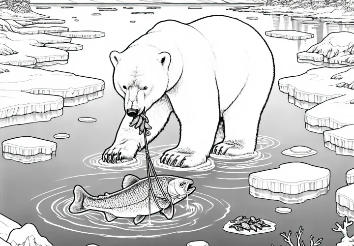 Polarni medved pri ribolovu: Brezplačna barvanka