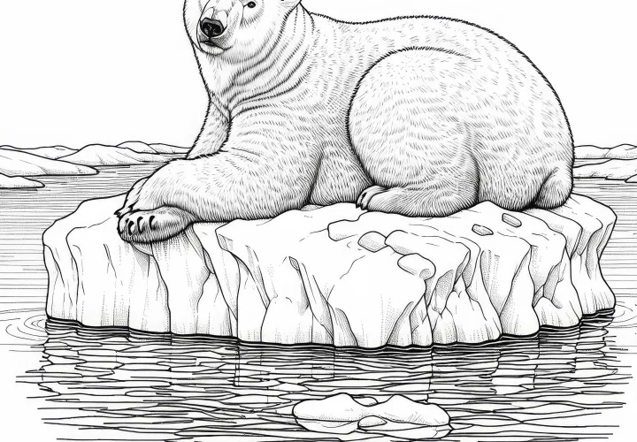 Polarni medved na ledeni gredi: Slika za pobarvati za prenos (Brezplačno)