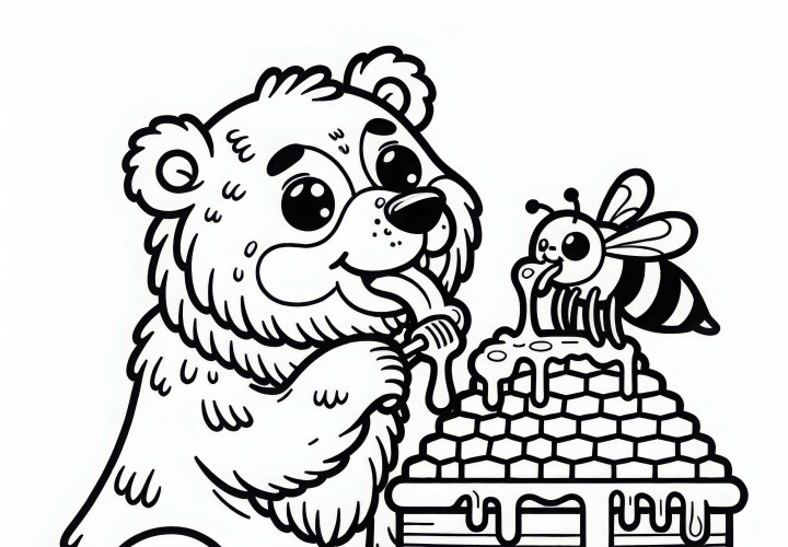 Beruang kacamata menjilati madu - Contoh mewarnai yang sederhana dan gratis