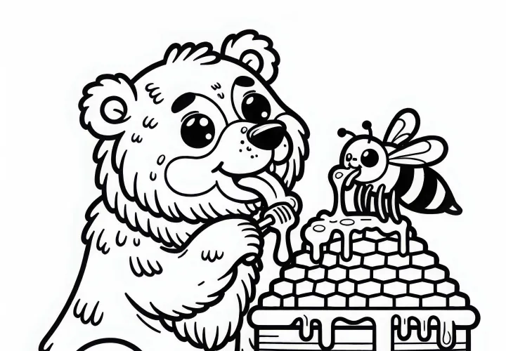 A szemüveges medve mézet nyalogat – Egyszerű és ingyenes színezőlap