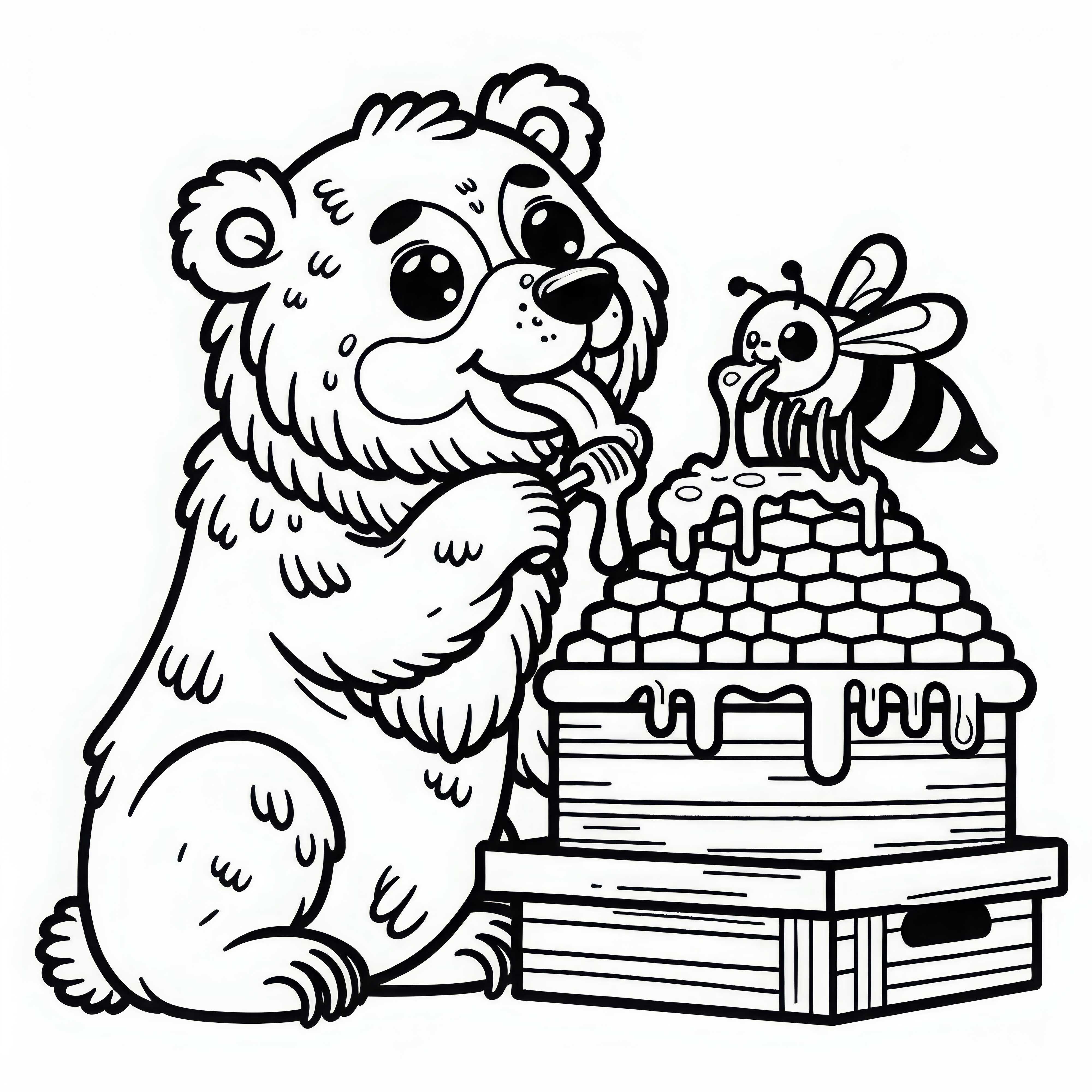 Brýle medvěd olizuje med - jednoduchá a bezplatná omalovánka Brýlovec olizuje med – Jednoduchá a zdarma omalovánka