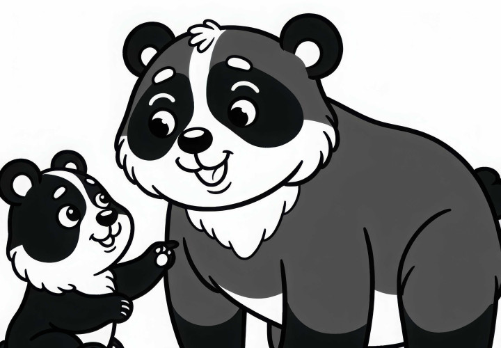 Ibu beruang berkacamata bermain penuh kasih dengan anaknya - Gambar untuk diwarnai gratis