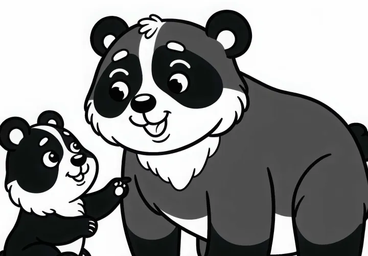 Szemüvegmedve szeretettel játszik a fiával - Ingyenes színező kép