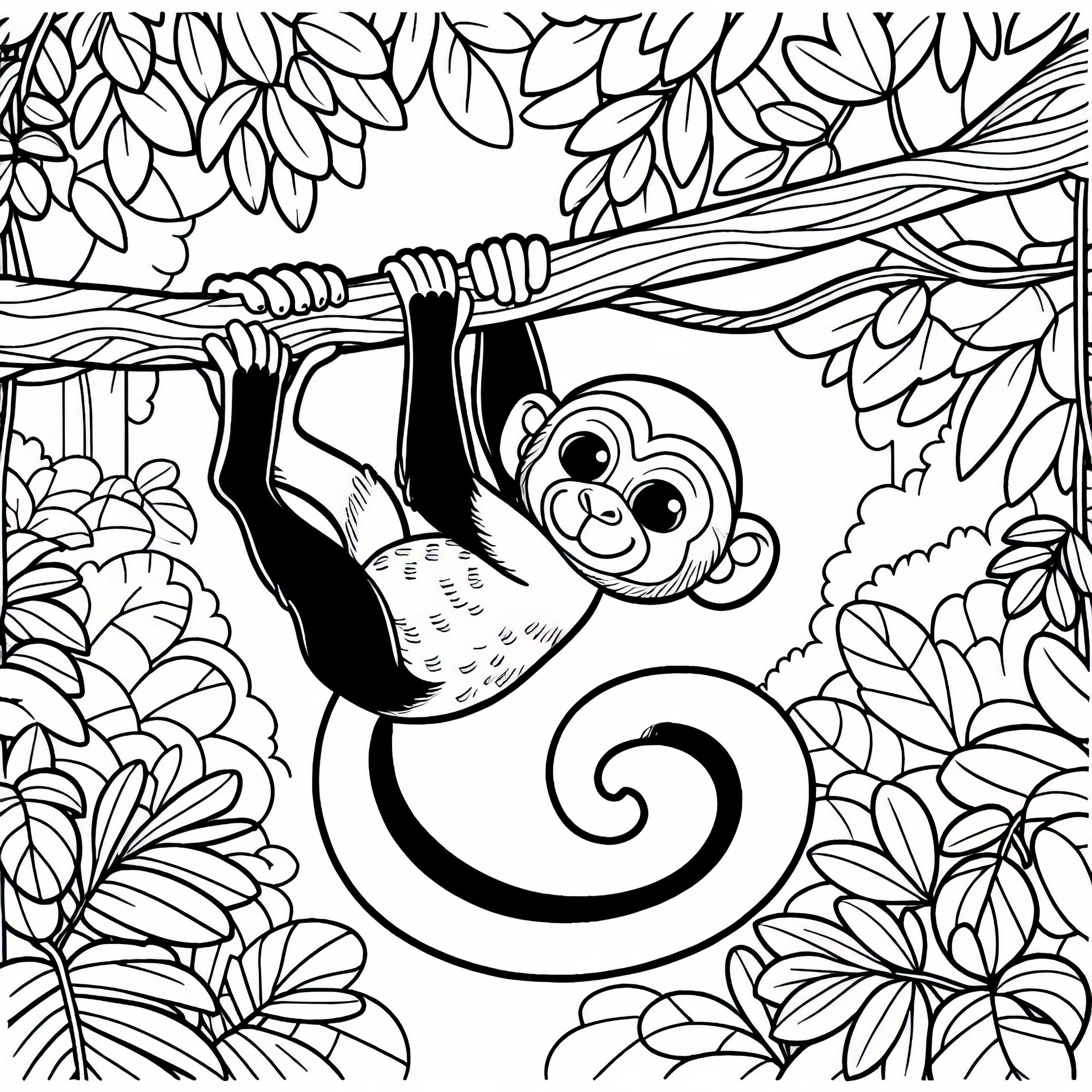 The monkey hangs on a branch in the jungle - coloring template free A monkey hangs on a branch in the jungle - coloring page free