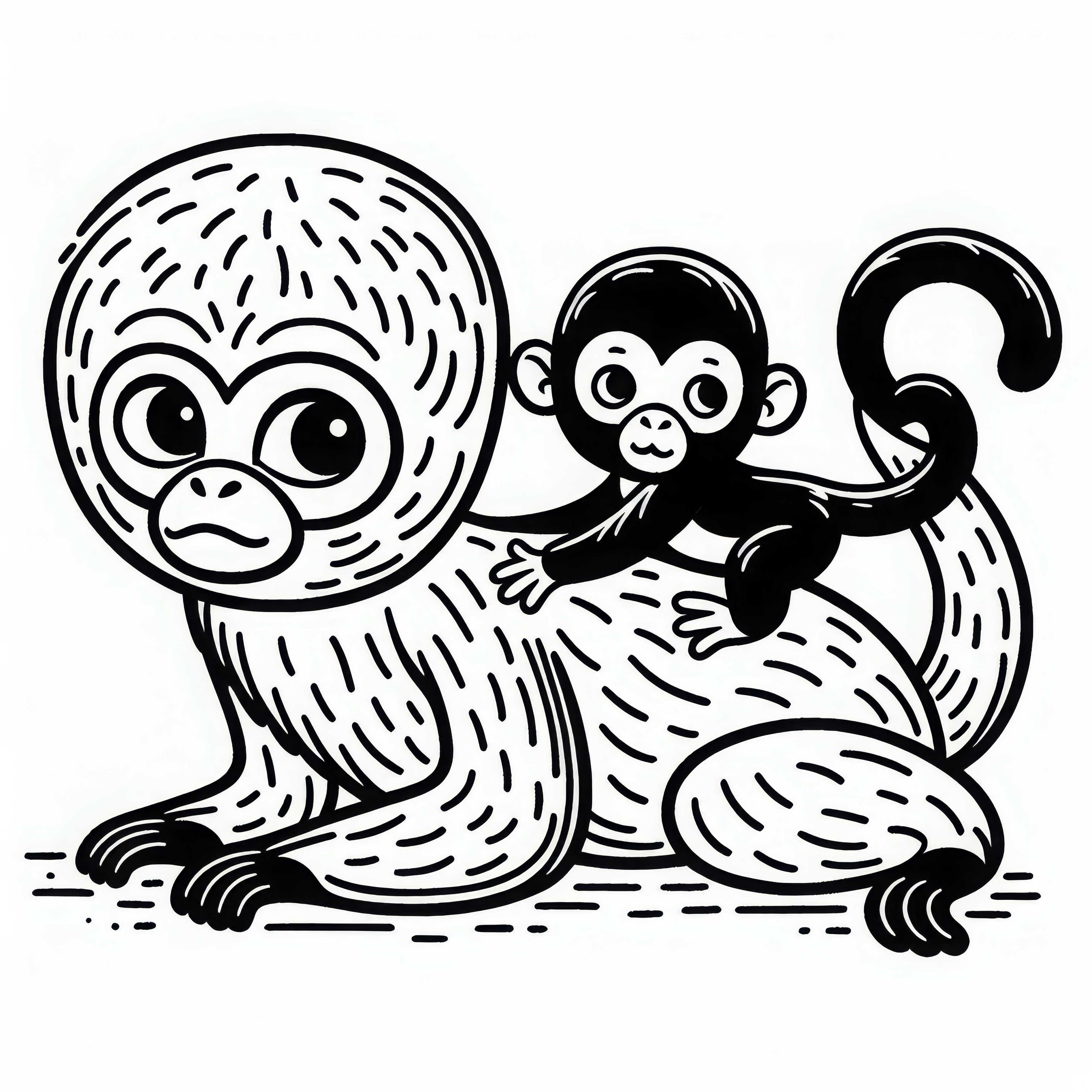 Baby spider monkey clings to its mother's back - free coloring page A baby spider monkey clings to its mother's back – Free coloring page