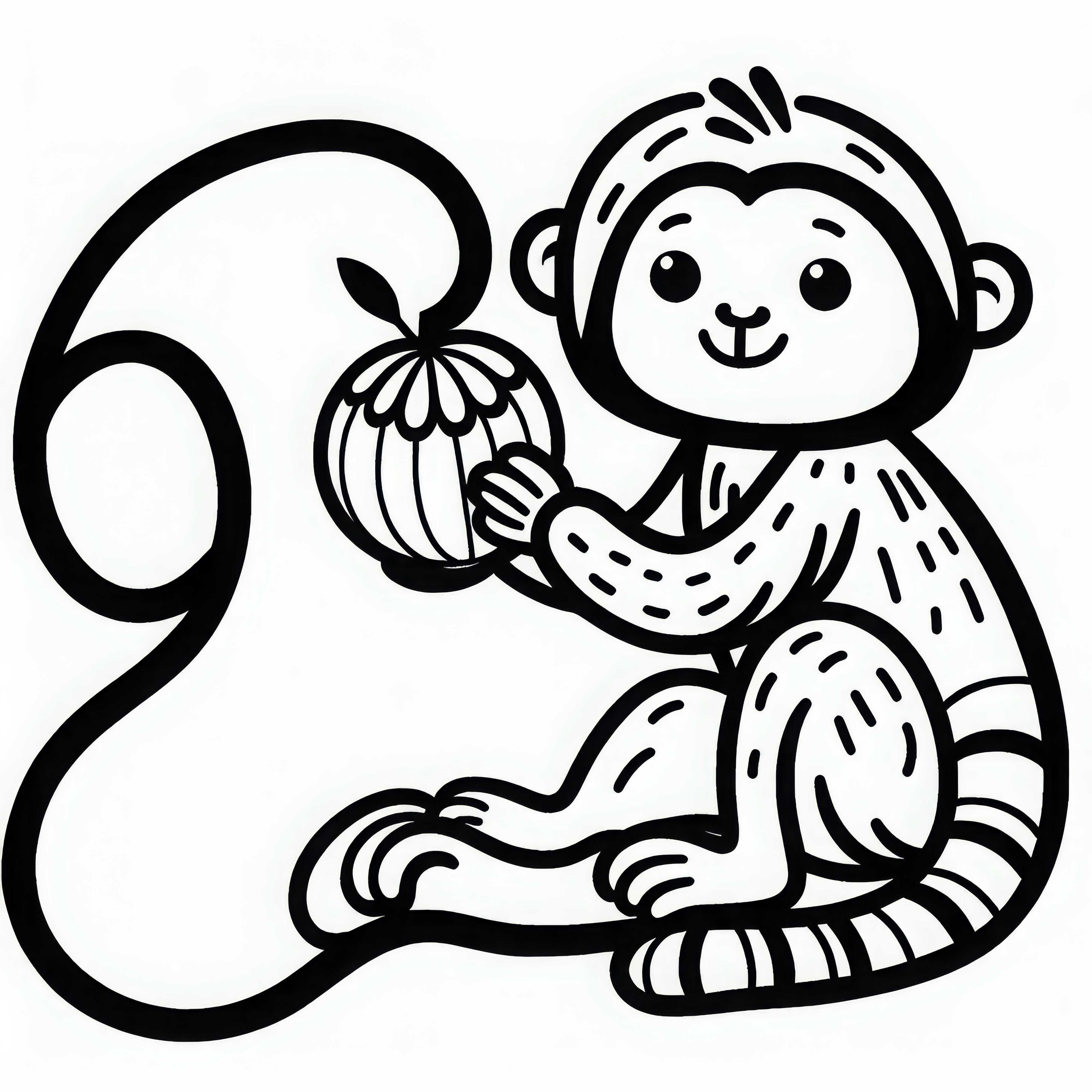 A walrus holds a fruit with its tail - Coloring page easy free