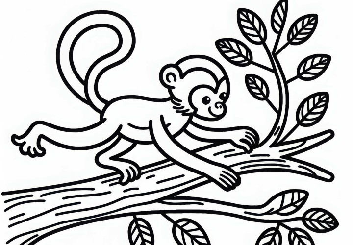 Monkey jumps from one branch to the next - Free coloring page