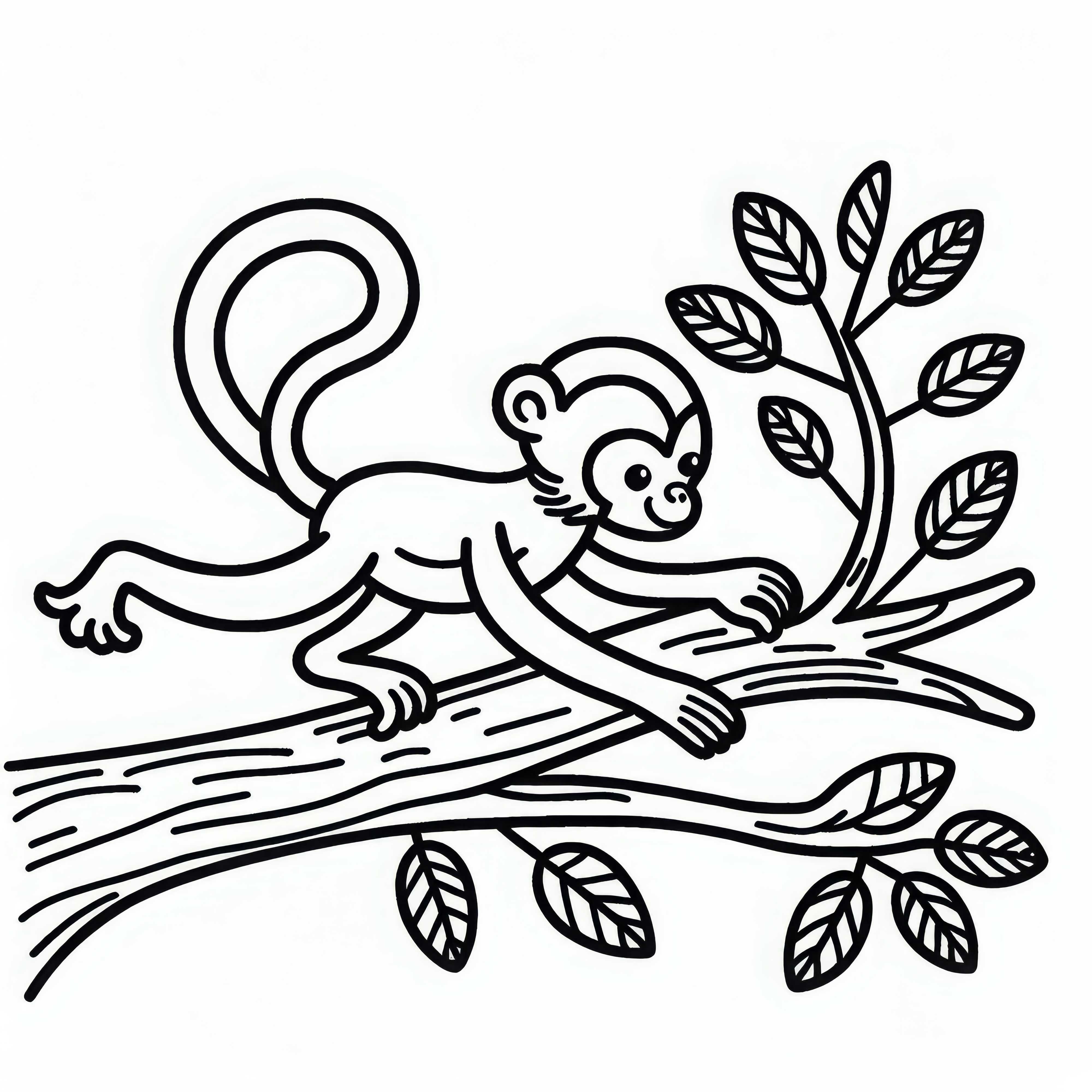 Monkey jumps from one branch to the next – Free coloring page Monkey jumps from one branch to the next - Free coloring page